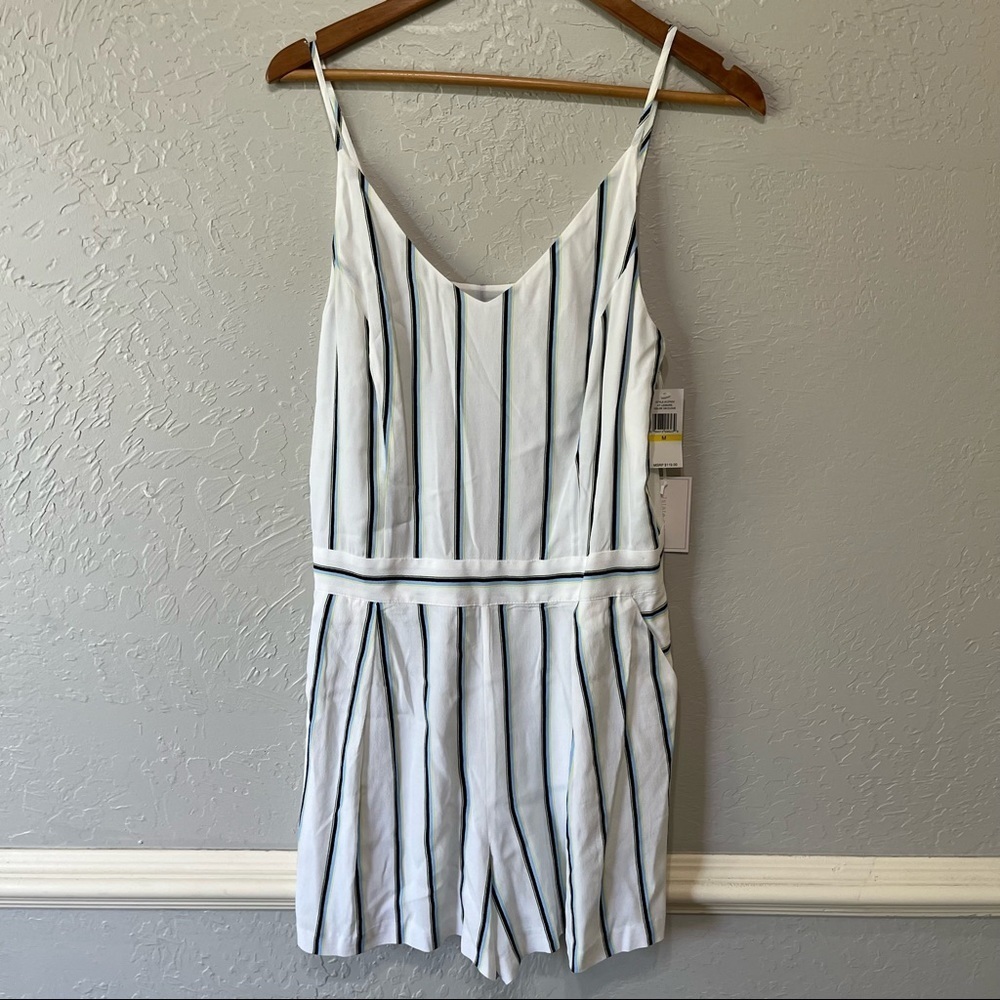 1. State White Blue Striped Romper NWT